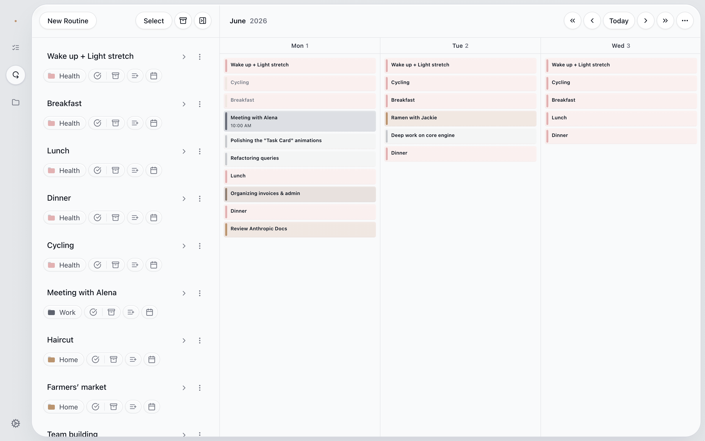 Routines view screenshot